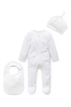 Детский комплект из трех предметов шапочка и комбинезон Purebaby, серый