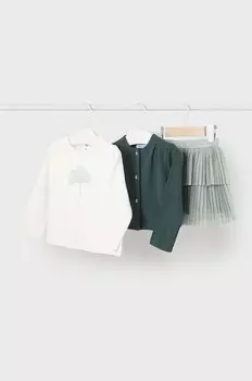 Детский комплект - куртка, лонгслив и юбка. Mayoral, бирюзовый