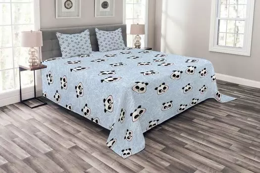 Детский комплект покрывала ABAKUHAUS, забавный мультфильм Panda Baby, комплект с моющимися наволочками, для односпальных кроватей 220 x 220 см, синий черный