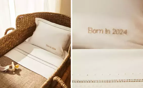 Детский комплект простыней для мини-кроватки с вышивкой Zara Home, цвет Oyster White