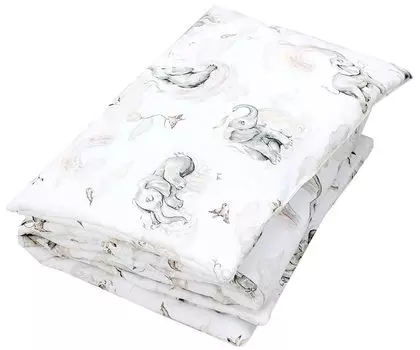 Детский комплект пуховых одеял с рисунком ТупТам, всесезонное одеяло, пуховое одеяло, плоская подушка, 2 предмета, цвет: слон/радуга, размер: 135 х 100 см TupTam