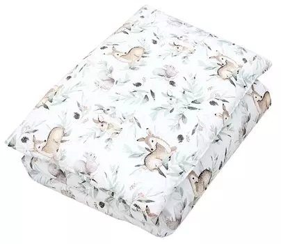 Детский комплект пуховых одеял с рисунком ТупТам, всесезонное одеяло, пуховое одеяло, плоская подушка, 2 предмета, цвет: кролики/олени в листьях, размер: 135 х 100 см TupTam