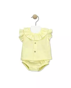 Детский комплект с футболкой с рюшами на шее и крабовым принтом BABID, желтый