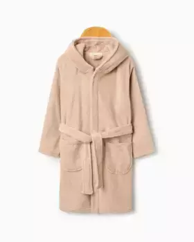 Детский коралиновый халат с капюшоном Zippy, бежевый