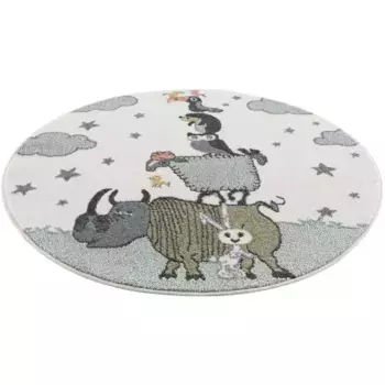 Детский ковер Carpet City "Аниме9394", круглый, высота 11 мм, игровой коврик с животными, мягкий ворс, прост в уходе, детская комната, цвет creme