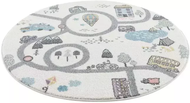 Детский ковер Carpet City "Anime 9376", круглый, уличный игровой коврик, машинка, мягкий ворс, легкий уход, детская комната 160 см, цвет creme