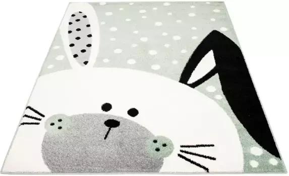 Детский ковер Carpet City "Bubble Kids 1316", прямоугольный, игровой коврик, кролик, мягкий ворс, легкий уход, детская комната 80х150 см, зеленый