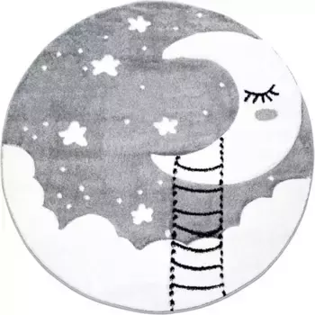 Детский ковер Carpet City «Bueno Kids 1314», круглый, высота 13 мм, игровой коврик, луна, 3D-эффект, мягкий ворс, прост в уходе, серый