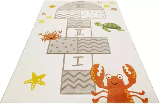 Детский ковер Esprit "Детская площадка ESP-21069", прямоугольный, короткий ворс, игровой ковер в морском стиле, краб и морская звезда 120х170 см, бежевый