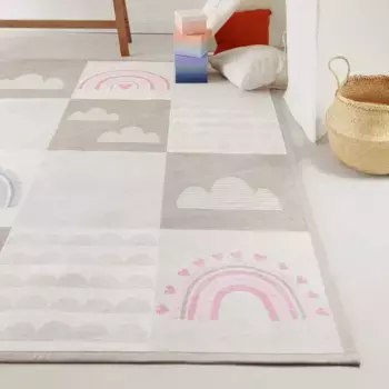 Детский ковер Esprit "Lovely Rainbow ESP-002", прямоугольный, двусторонний коврик, с цветной окантовкой 70х140 см, бежевый