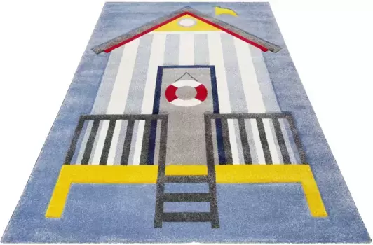 Детский ковер Esprit "Морской замок ESP-21070", прямоугольный, короткий ворс с морским узором, пляжный замок 160х225 см, синий