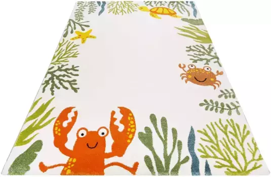 Детский ковер Esprit "Waterworld ESP-21073", прямоугольный, красочный пляжный мотив, короткий ворс, краб и другие 120х170 см, бежевый