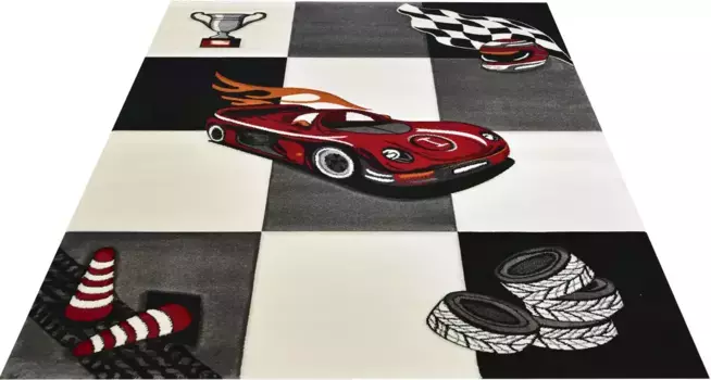Детский ковер из мериноса "Diamond Kids21833", прямоугольный, гоночные машинки, машинки, короткий ворс Merinos 80х150 см, серый/кремовый