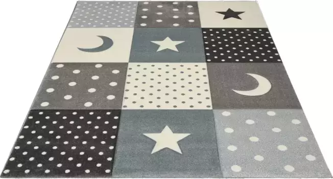 Детский ковер из мериноса "Pastel Kids 20340", прямоугольный, луна и звезды, контурный вырез Merinos 80х150 см, серый