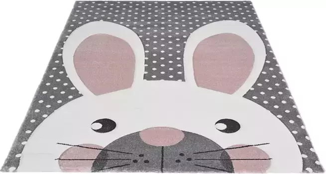 Детский ковер из мериноса "Pastel Kids", прямоугольный, мотив кролика, контурный крой ручной работы, детская комната Merinos 120х170 см, серый