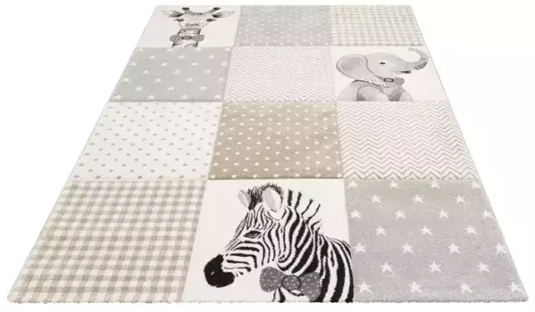 Детский ковер Lttenhtt "Дикие животные", прямоугольный, эффект high-low, короткий ворс, ковер в клетку 160х230 см, цвет sand