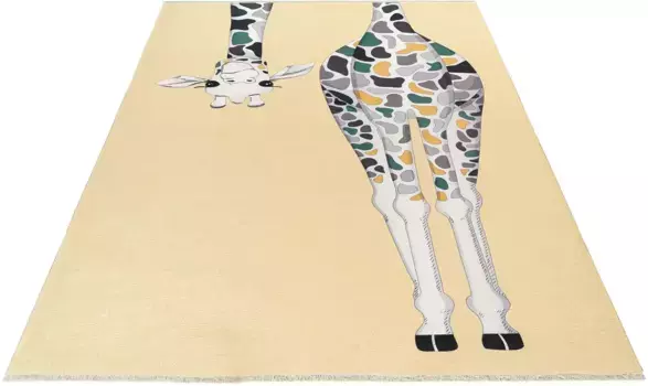 Детский ковер Obsession "My Greta 602", прямоугольный, короткий ворс, мотив жирафа, с бахромой, детская комната 115х170 см, цвет gelb