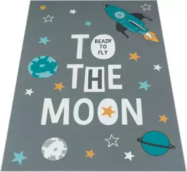 Детский ковер Paco Home "Алейна 117", прямоугольный, игровой коврик, принт, космический мотив, детская комната 120х160 см, цвет Anthrazit