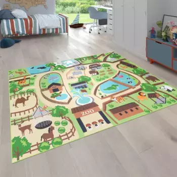 Детский ковер Paco Home "Bino 563", прямоугольный, короткий ворс, ковер для уличных игр, мотив зоопарка, детская комната 240х340 см, бежевый
