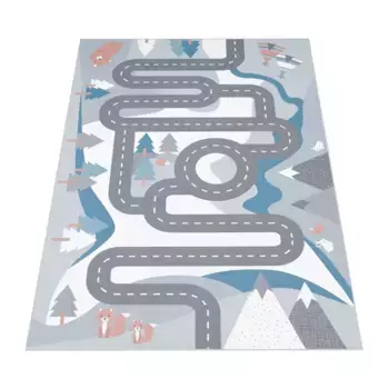Детский ковер Paco Home "Bino 574", прямоугольный, короткий ворс, ковер для уличных игр, типпис и лес, детская комната 200х200 см, цвет creme