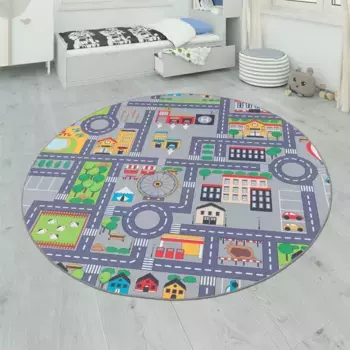 Детский ковер Paco Home "Bino 576", круглый, короткий ворс, уличный игровой ковер, детская комната 200 см, серый