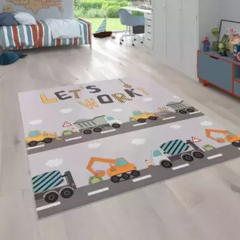 Детский ковер Paco Home "Bino 578", прямоугольный, игровой коврик, мотив "Машины и стройки", детская комната 80х150 см, серый