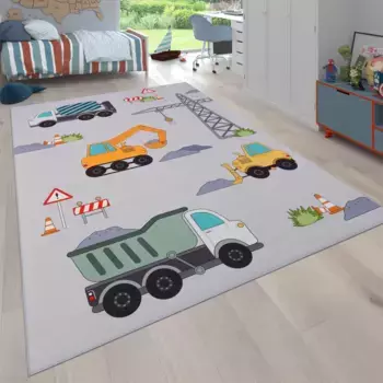 Детский ковер Paco Home "Bino 579", прямоугольный, игровой коврик, мотив "Машины и стройки", детская комната 160х220 см, серый