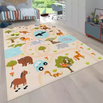 Детский ковер Paco Home "Bino 580", прямоугольный, игровой коврик, с улицей и машинками, детская комната 200х200 см, цвет Mehrfarbig
