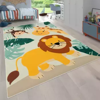 Детский ковер Paco Home "Bino 582", прямоугольный, игровой коврик, животный мотив, лев и жираф, детская комната 240х340 см, бежевый