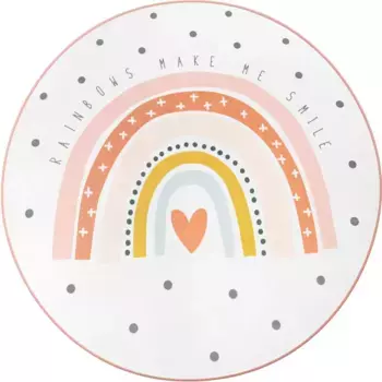 Детский ковер Paco Home "Chicos 552", круглый, плоское переплетение, детский дизайн, радужный мотив, пастельные тона 120 см, бежевый