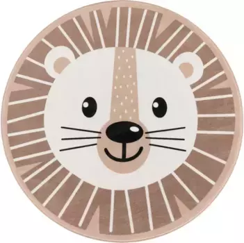 Детский ковер Paco Home "Chicos 556", круглый, плоского плетения, мотив льва, детская комната 80 см, бежевый