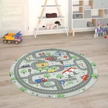 Детский ковер Paco Home "Chicos 559", круглый, плоского плетения, уличный игровой ковер, детская комната 150 см, серый