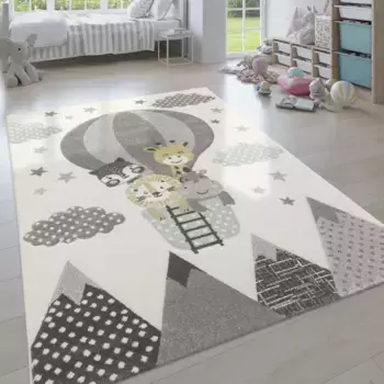 Детский ковер Paco Home "Cosmo 343", прямоугольный, 3D дизайн, милый звериный мотив, пастельные тона, детская комната 140х200 см, бежевый