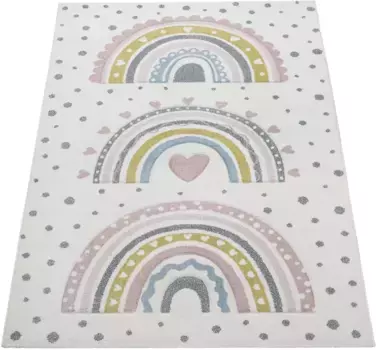 Детский ковер Paco Home "Cosmo 964", прямоугольный, игровой коврик, короткий ворс с 3D-эффектом, пунктир, радужный мотив 80х150 см, цвет Mehrfarbig