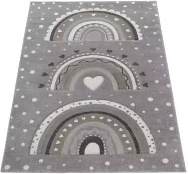 Детский ковер Paco Home "Cosmo 964", прямоугольный, игровой коврик, короткий ворс с 3D-эффектом, пунктир, радужный мотив 120х170 см, серый