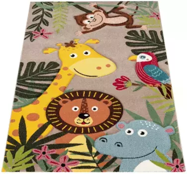 Детский ковер Paco Home "Diamond 650", прямоугольный, игровой коврик, 3D-дизайн, милый красочный животный мотив, детская комната 133х133 см, бежевый