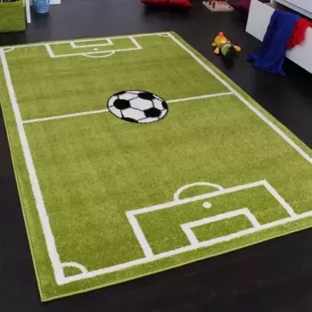 Детский ковер Paco Home "ECE Fussball 953", прямоугольный, короткий ворс, игровой коврик, мотив футбольного поля, детская комната 200х280 см, зеленый