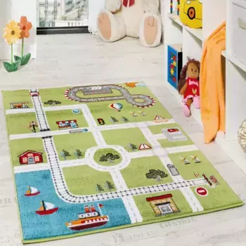 Детский ковер Paco Home "ECE Street 994", прямоугольный, короткий ворс, уличный игровой ковер, детская комната 80х150 см, зеленый