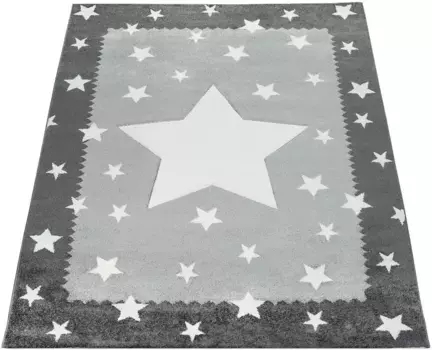 Детский ковер Paco Home "Ela 398", прямоугольный, 3D дизайн, звездный мотив, пастельные тона, с бордюром, детская комната 120х170 см, серый