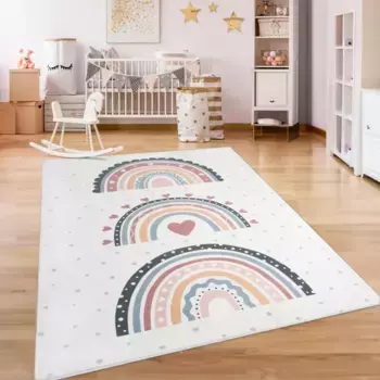 Детский ковер Paco Home "Eliz 392", прямоугольный, короткий ворс, игровой коврик, узор в стиле пэчворк, точки и радужный мотив 240х340 см, цвет Mehrfarbig