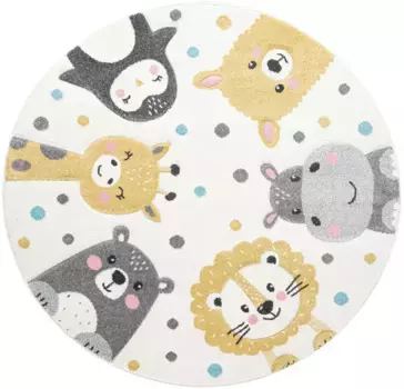 Детский ковер Paco Home "Fino 331", круглый, 3D-дизайн, мотив милого животного, пастельные тона, детская комната 200 см, цвет creme