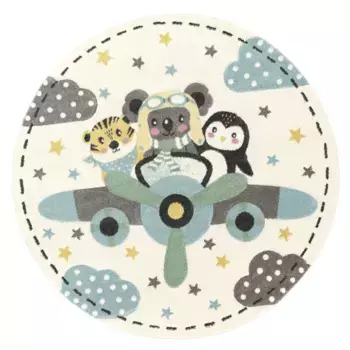 Детский ковер Paco Home "Fino 332", круглый, 3D-дизайн, милый звериный мотив, пастельные тона, детская комната 160 см, цвет creme