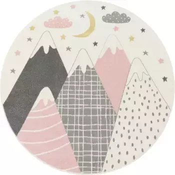 Детский ковер Paco Home "Nino 886 round", короткий ворс, игровой коврик, мотив "горы и звезды", пастельные тона 200 см, розовый