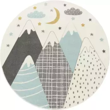 Детский ковер Paco Home "Nino 886 round", короткий ворс, игровой коврик, мотив "горы и звезды", пастельные тона 200 см, синий