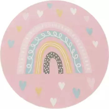 Детский ковер Paco Home "Nino 887", круглый, короткий ворс, игровой коврик, мотив радуги и сердечек, детская комната 160 см, розовый