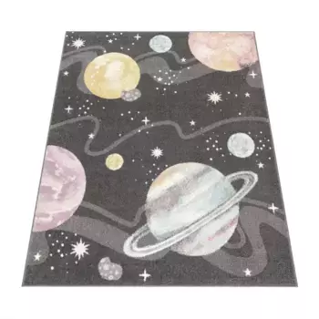 Детский ковер Paco Home "Nino 888", прямоугольный, игровой коврик, короткий ворс, космический мотив, легко чистится, детская комната 133х190 см, цвет Anthrazit