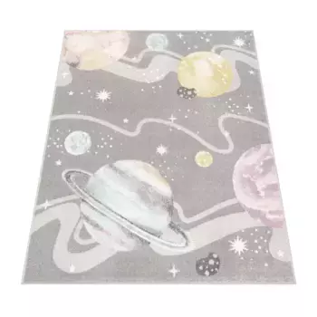 Детский ковер Paco Home "Nino 888", прямоугольный, игровой коврик, короткий ворс, космический мотив, легко чистится, детская комната 120х160 см, серый