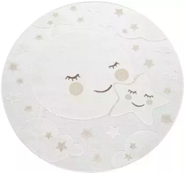 Детский ковер Paco Home "Tweet 465", круглый, плоского плетения, эффект "высоко-низкий", мотив "луна и звезды", подходит для использования на открытом воздухе 160 см, цвет cream