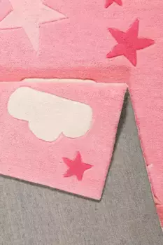 Детский ковер SMART KIDS "ЛаЛеЛу", прямоугольный, луна звезды облака, контурный вырез 130х190 см, розовый