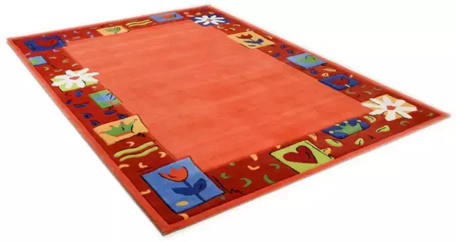 Детский ковер THEKO "Цветочный рай", прямоугольный, короткий ворс, рельефный крой ручной работы, с каймой 160х230 см, цвет orange